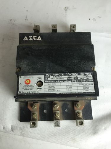 ASCO 920 REMOTE CONTROL SWITCH - 3 POLE - 60 AMPS - 110-120 VOLT USED