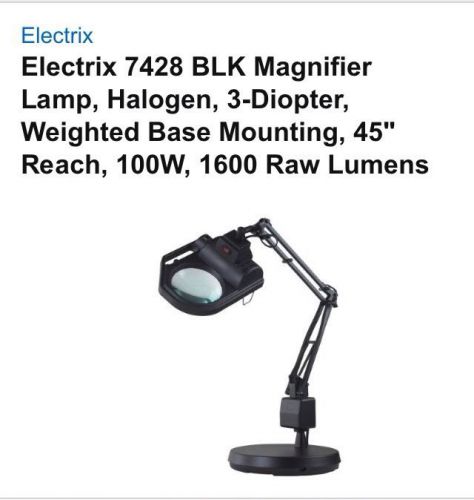 Elecrix 7428 Black Magnifer Lamp, Halogen, 3 Diopter, 100W, 1600 Raw Lumens