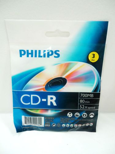 PHILIPS - CD-R - 3 PACK - 700 MB - 80 MINUTES - 52 X SPEED - BRAND NEW  - SEALED