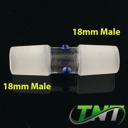 18mm Male to 18mm Male Straight Adapter Blue Dots Connector Clear Glass (LG-10)