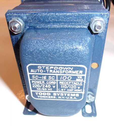 TODD SYSTEMS STEPDOWN AUTO-TRANSFORMER SD-16SC 100VA, 220/240:115