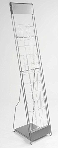 Displays2go Portable Literature Stand with 10 Pockets, Steel Silver NCYBRCHSLV