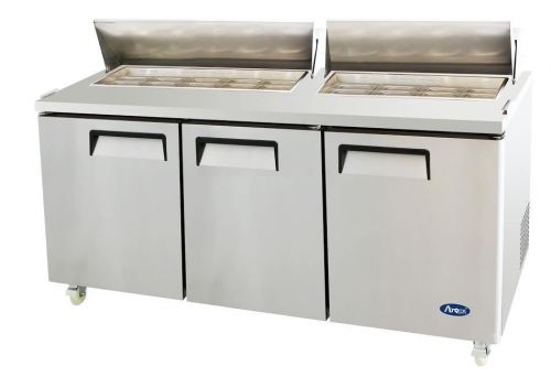 ATOSA MSF8304 72&#034; 3 DOOR SANDWICH PREP TABLE REFRIGERATED w/ CASTERS &amp; PANS