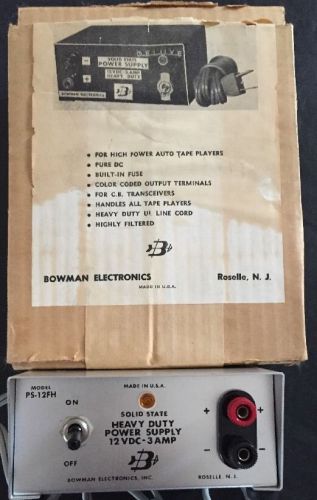 Vintage 1969 Bowman Heavy Duty Power Supply 12V DC 3 Amp Model PS-12FH