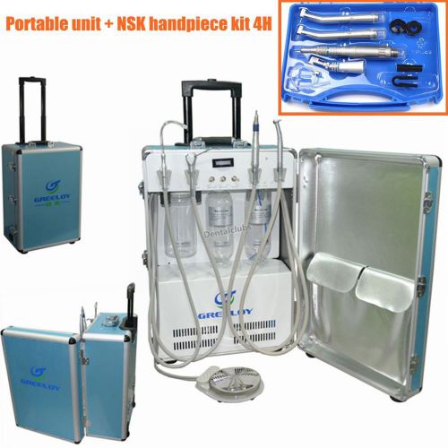 Greeloy dental portable unit+air compressor+triplex syringe+handpiece kit 4 hole for sale
