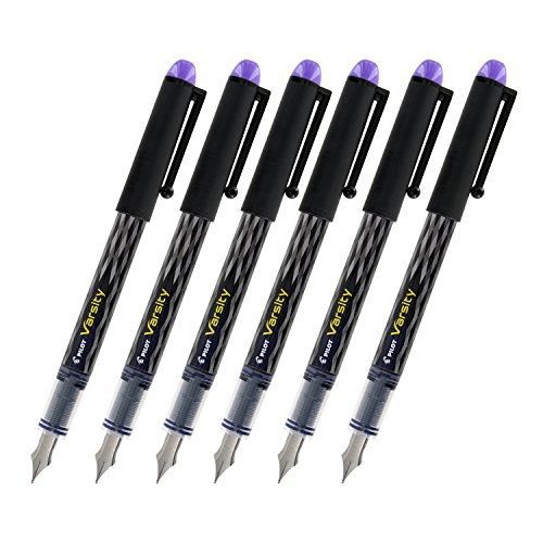 Varsity Disposable Fountain Pen, Medium Point, Black Barrel/Purple Ink (Pack of