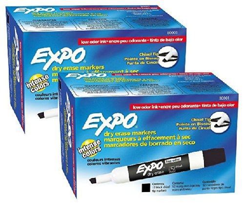 Expo Low Odor Chisel Tip Dry Erase Markers, Black, (80001) (2 Dozen)