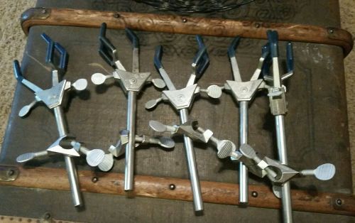 5 Fisher USA lab clamps, 3 Finger Coated Burette Holder with 10 rt angle clamps