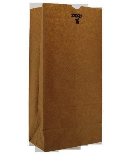 Duro Grocery Bag, Kraft Paper, 16 lb Capacity, 7-3/4&#034;x4-13/16&#034;x16&#034; 500 ct, ID#