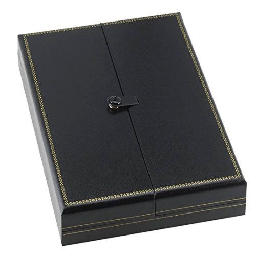 Geff House Classic Leatherette Double Door Necklace Gift Box Black