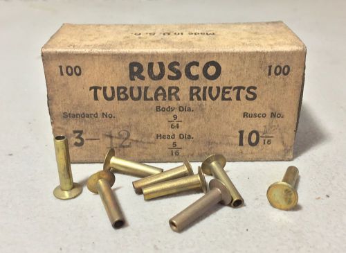 BOX OF 100 RUSCO BRASS TUBULAR BRAKE RIVETS, # 3-12, Body 9/64&#034; Head 5/16&#034;