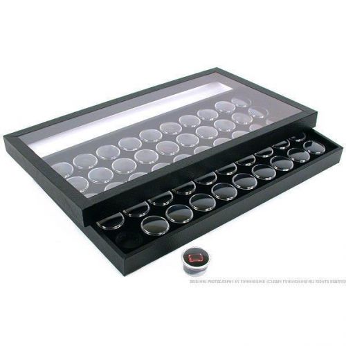 50 Gem Jars Black Display Tray Travel Case Acrylic Lid