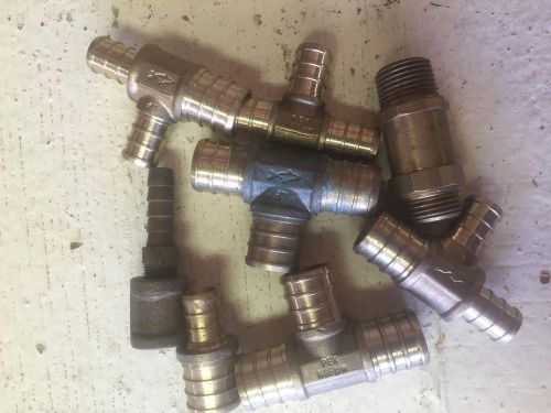 BARBED TEES BRASS PEX OR TUBING 1/2&#034; 5/8&#034; AND MISC. 8 FITTINGS TOTAL INCLUDED