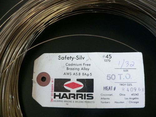 Silver Solder 45% 1/32&#034; 88&#034;  Harris Cad free.  Silver / Bronze color. 7-1/4 feet