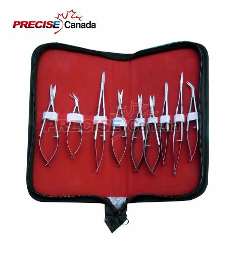 9 PC ASRTD EYE O.R GRADE MICRO MINOR SURGERY VANNAS OPHTHALMIC SCISSORS SET KIT