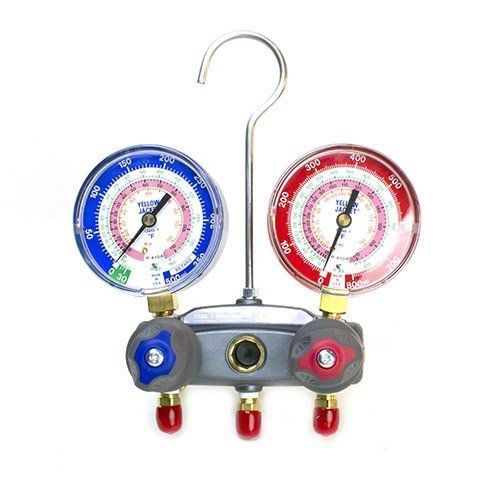 Yellow jacket 49863 manifold with red/blue gauges, psi scale, r-22/404a/410a for sale