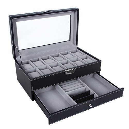 5 Drawer Jewelry Organizer, Storage Display Case Box, W/ 5 Tray Inserts, Black