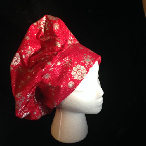 Red and silver snowflake  Chef hat, Christmas themed size med/lg  (27&#034;)