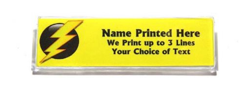 Lightening bolt custom name tag badge id pin magnet for electrician tech repair for sale