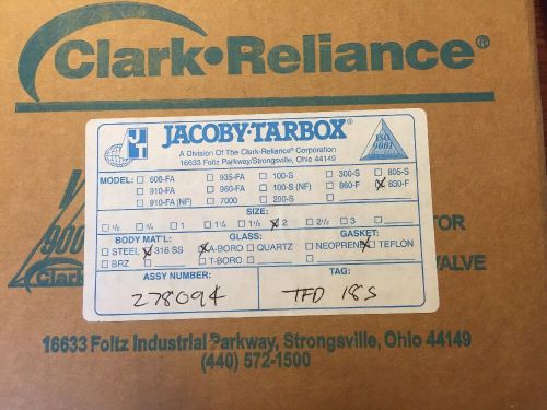 New jacoby-tarbox 830-f stainless tube sight glass flow indicator  2&#034; 830f clark for sale