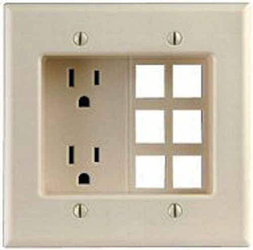 Leviton 690 SERIES (LightAlmd)Recessed Two-Gang Duplex Receptacle w/ 6 QuickPort