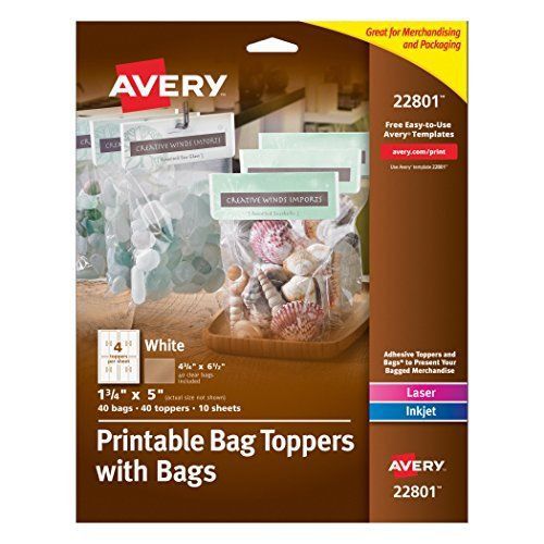 High Quality Avery Printable Bag Toppers with perforated holes Pack of 40 22801