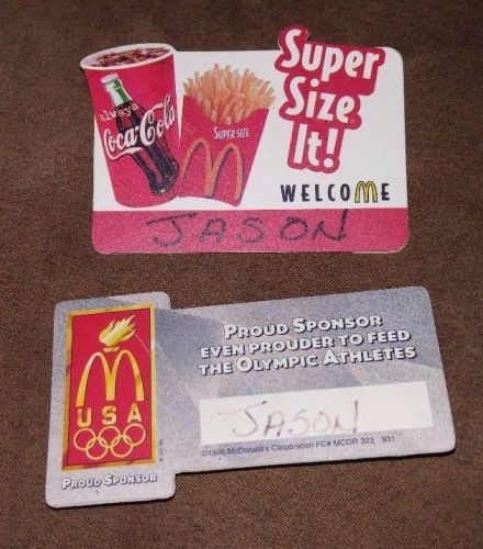 2 McDonalds Name badges tags pinbacks from 1990&#039;s