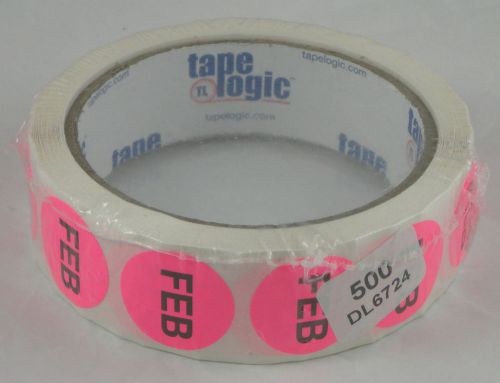 New, Factory Sealed Roll of 500 Tape Logic Pink 1&#034; Diameter FEB Month Labels