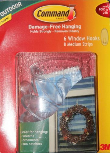 New ! COMMAND Outdoor Hooks, 6 Window Hooks, Outdoor Clear, Holds 2 Lbs