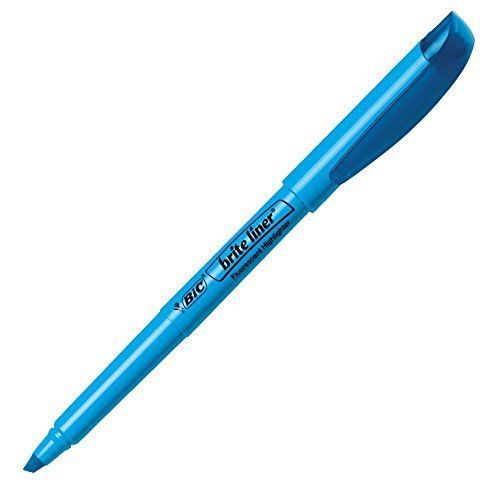 BIC Brite Liner Highlighter, Chisel Tip, Fluorescent Blue Ink, 12 per Pack
