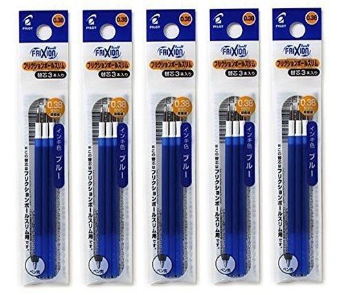 Pilot Frixion Ball Slim Gel Ink Pen Refill-0.38mm-blue-pack of 3x5pack Value Set