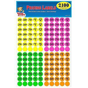 Garage sale pup preprinted pricing labels bright neon multicolored: yellow/pi... for sale