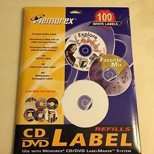 NEW  Memorex CD Labels Refills Pack of 100 Matte White Labelmaker System
