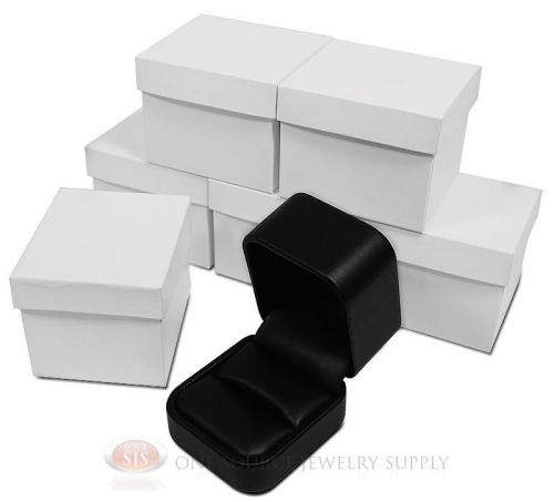 6 Piece Round Corner Black Leather Ring Jewelry Gift Boxes 2&#034; x 2 3/8&#034; x 1 3/4&#034;