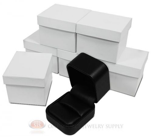6 piece round corner black leather ring jewelry gift boxes 2&#034; x 2 3/8&#034; x 1 3/4&#034; for sale