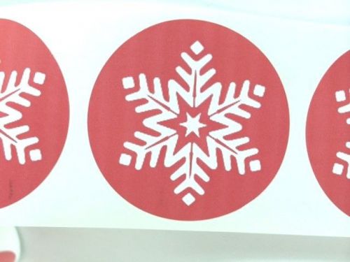 200 2&#034; snowflakes circle labels stickers red christmas holiday seals for sale