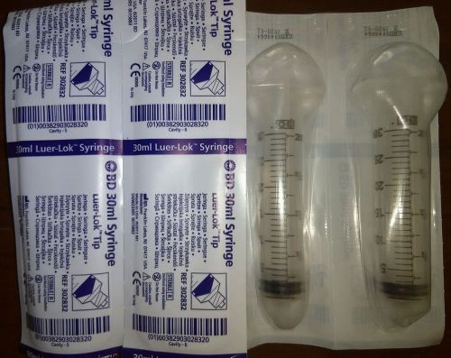 BD 30ml Luer-Lok Tip Syringe REF 302832 New Sterile 2 Pack Set