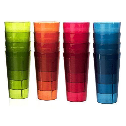 16 pc 20 oz Plastic Tumbler Set Drinking Glasses Water Cups Assorted Colors NEW