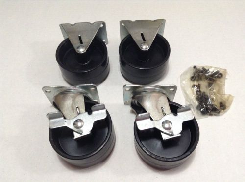 Caster wheels 5&#034; caster pack of 4 new black 2 swivel &amp; lock 2 stationary for sale