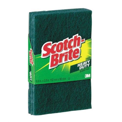 &#034;Scotch-Brite Heavy-Duty Scour Pad, 3.8w X 6&#034;&#034;l, Green, 3/pack&#034;