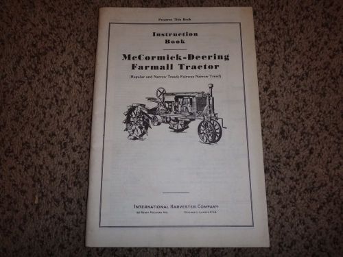 Mccormick-deering fairway farmall tractor instructional book ihc for sale