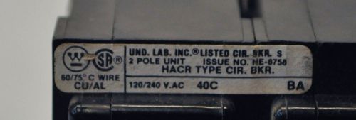 Westinghouse BA215 Circuit Breaker 15A 120/240VAC 2 Pole Type BA