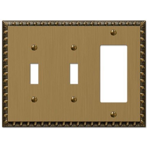 Amertac 90TTRBB Egg &amp; Dart Brushed Brass Cast Wall Plate, 2 Toggle/1 Rocker