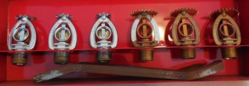 Vintage SPKR F799 Wrench Fire Sprinkler Heads &amp; Storage Metal Wall Box