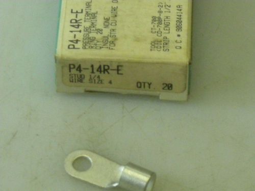 Pkg of 20 Panduit P4-14R-E Pressure Terminal Connector 1/4&#034; Stud - Wire Size 4