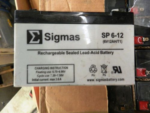 Sigmas Battery, Rechargeable Sealed Lead-Acid Battery SP 6-12 Lot of 8