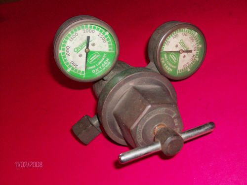 Lg. brass oxygen pressure regulator &amp; gauges-oxweld type &#034;r-64&#034;-linde gage-gas for sale