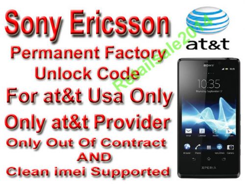 Sony ericsson unlock code at&amp;t usa sony xperia u5  lt28a ion lt30at clean imei for sale
