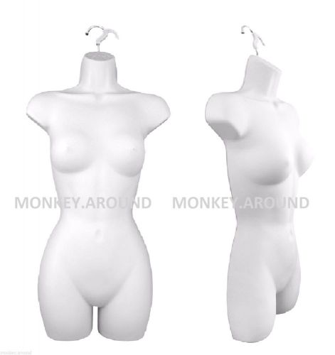 White mannequin female plastic body form display women clothing w/hook hanging for sale