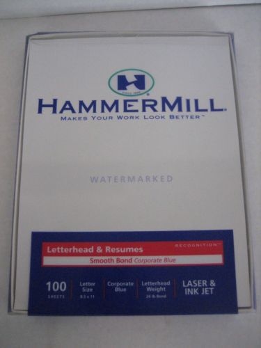 Hammermill Watermarked Letterhead&amp;Resumes Smooth Bond Corporate Blue 100 Sheets